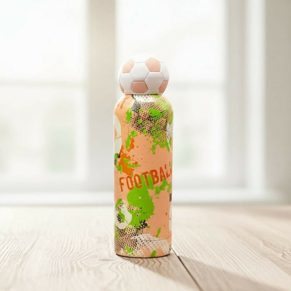 Premium Football Insulated Steel Bottle with double-wall stainless steel insulation, leak-proof lid, football-themed design, durable construction, and reusable design to keep drinks hot or cold for hours.