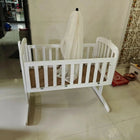 BABYHUG Joy Wooden Cradle with Mosquito Net - White mattress included