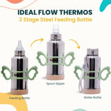 ADORE Ideal Flow 3 Stage Multipurpose Double Wall Insulated Thermos Baby Feeding Bottle Set with Silicon Handle & Base -240ml - PyaraBaby