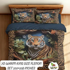 Tiger-themed bedding set on a bed 