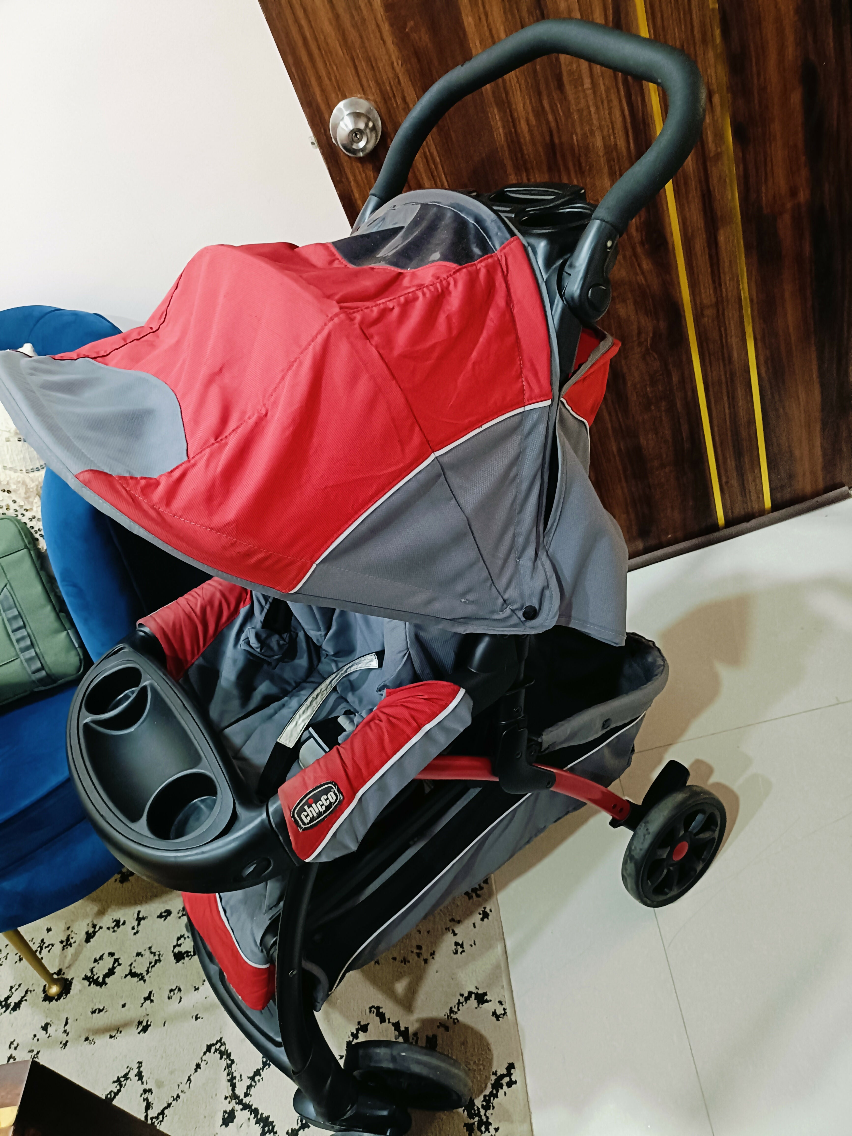 Chicco Cortina Baby Stroller with comfortable reclining seat, protective canopy, safety harness, smooth wheels, foldable frame, and spacious storage basket for convenient everyday outings with babies and toddlers.