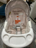 R for Rabbit Rock n Play baby rocker with a cushioned seat, gentle rocking motion, secure safety harness, and sturdy frame for soothing, relaxing, and entertaining newborns and infants.
