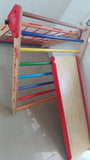 Durable Woodbee Novus Pikler & Slide playset for toddlers, featuring a foldable design, adjustable slide, and high-quality wooden construction.