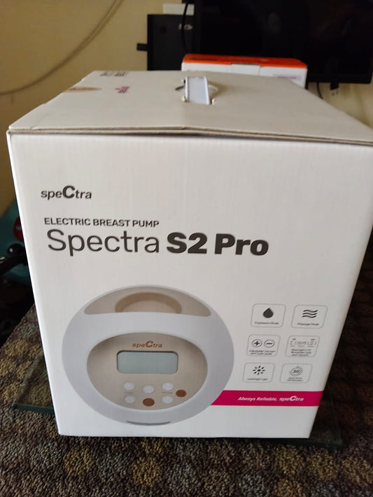 SPECTRA S2 PRO Electric Breast Pump (Sealed) with adjustable suction levels, massage mode, closed-system hygiene, quiet operation, BPA-free components, and sealed packaging for safe and efficient milk expression.