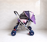 STAR & DAISY reversible baby stroller pram with mosquito net, reclining seat, reversible handle, safety harness, adjustable canopy, and comfortable travel support for babies.