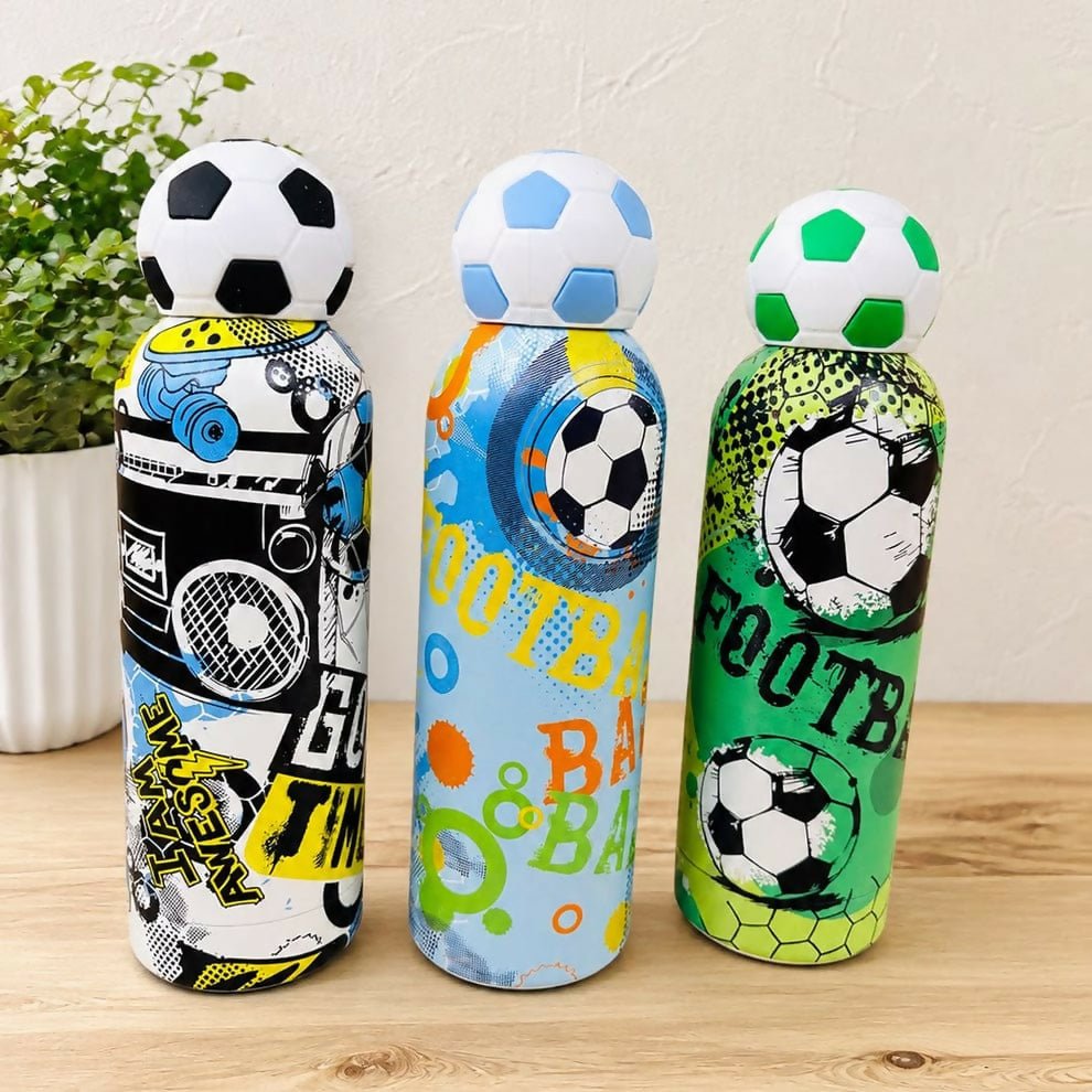 Premium Football Insulated Steel Bottle with double-wall stainless steel insulation, leak-proof lid, football-themed design, durable construction, and reusable design to keep drinks hot or cold for hours.