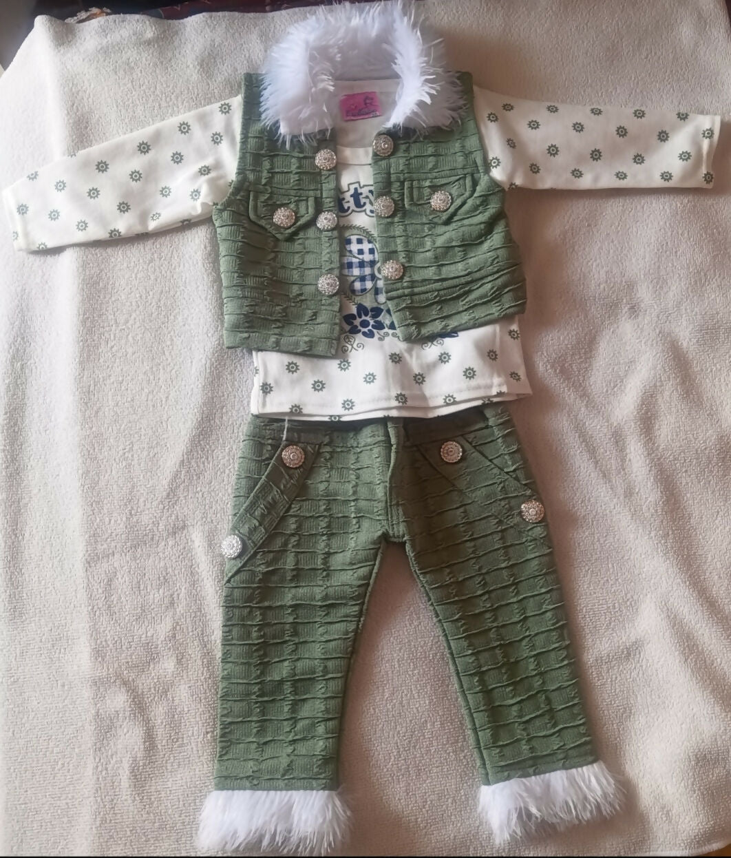 Stylish full-sleeve baby girl clothing set featuring a coordinated shirt and pants with soft, comfortable fabric and a trendy design for everyday wear, outings, and special occasions.
