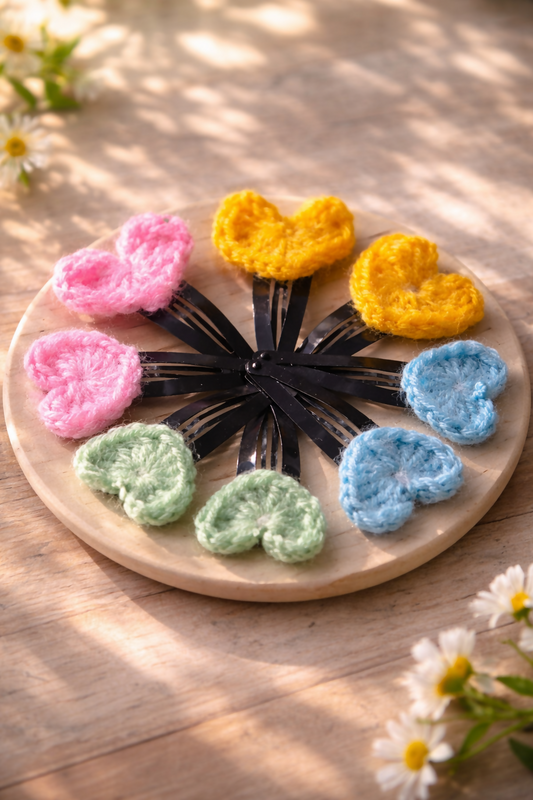Handmade Crochet Hair Clips for Girls | Cute & Soft Baby Hair Accessories | Colorful Designer Clips