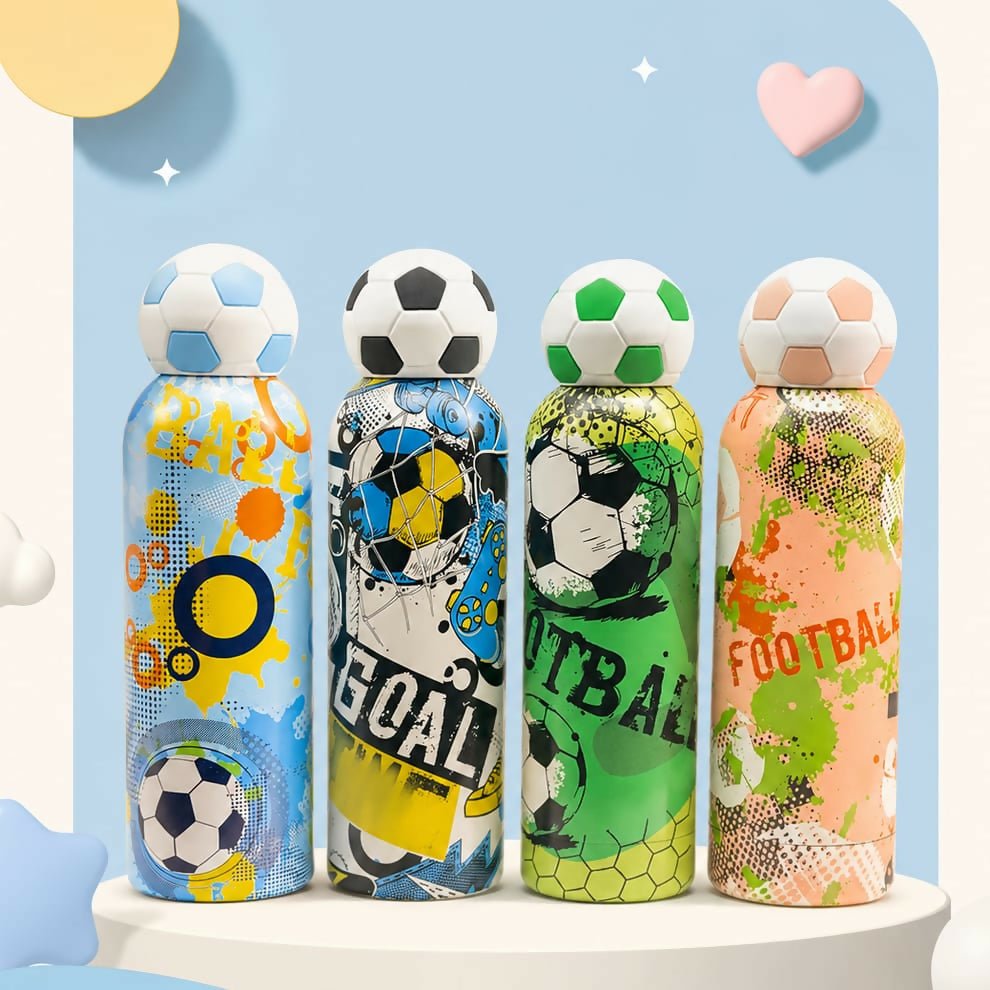 Premium Football Insulated Steel Bottle with double-wall stainless steel insulation, leak-proof lid, football-themed design, durable construction, and reusable design to keep drinks hot or cold for hours.