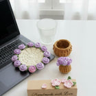 Crochet Rose Flower Coaster with Tiny Basket Set of 6