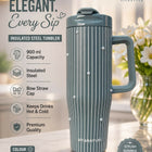 SITARAYURI Premium Insulated Tumbler (900 ml) with double-wall stainless steel insulation, spill-resistant lid, reusable straw, ergonomic handle, and large capacity to keep beverages hot or cold for hours.