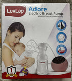 LuvLap Adore Electric Breast Pump packaging with a woman holding a baby