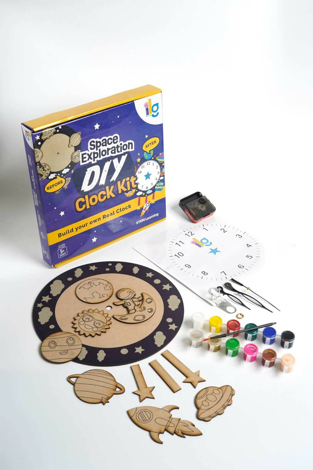 Transform your child's room into a cosmic sanctuary with the Cosmic Creations DIY Space Exploration Clock Kit. 