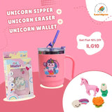ILEARNGROW Unicorn Sipper + Unicorn Eraser + Unicorn Wallet
