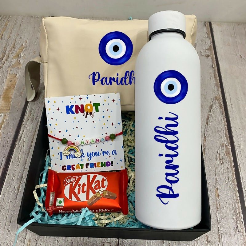 Personalized daily utility hamper gift set featuring customized everyday essentials in a beautifully arranged gift box, perfect for birthdays, baby showers, return gifts, and special occasions.