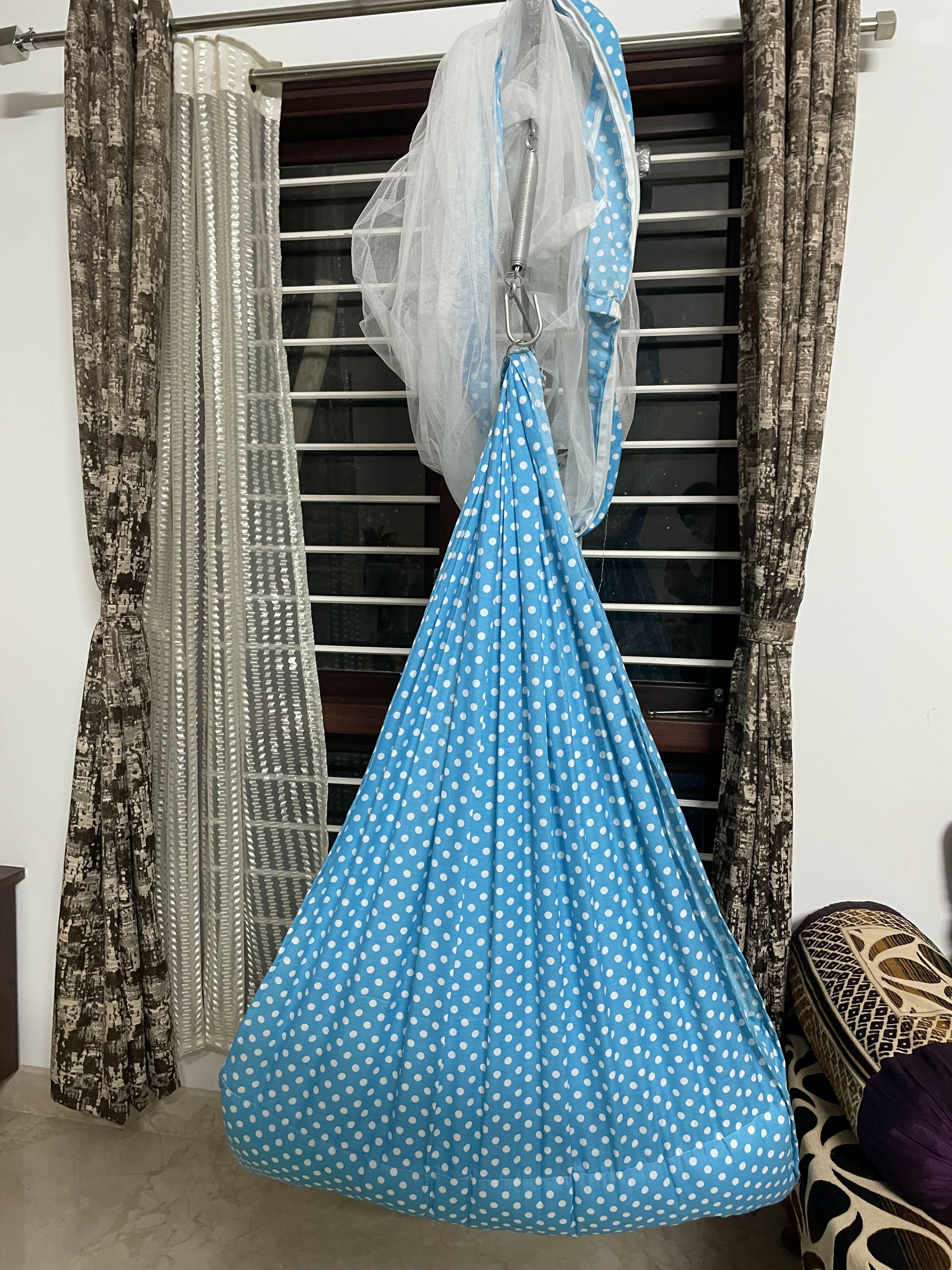 VPARENTS Toddler Baby Swing Cradle with Mosquito Net Spring and Metal Window Cradle Hanger (Blue) - PyaraBaby