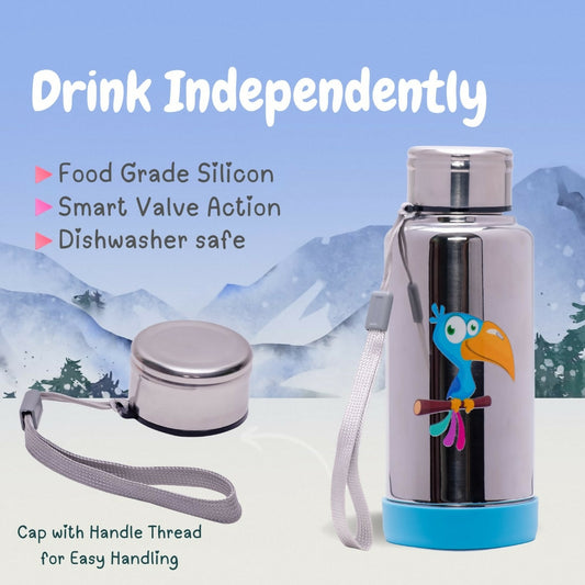 ADORE Super Flow 3 Stage Multipurpose Double Wall Printed Insulated Thermos Baby Feeding Bottle Set with Silicon Base -240ml