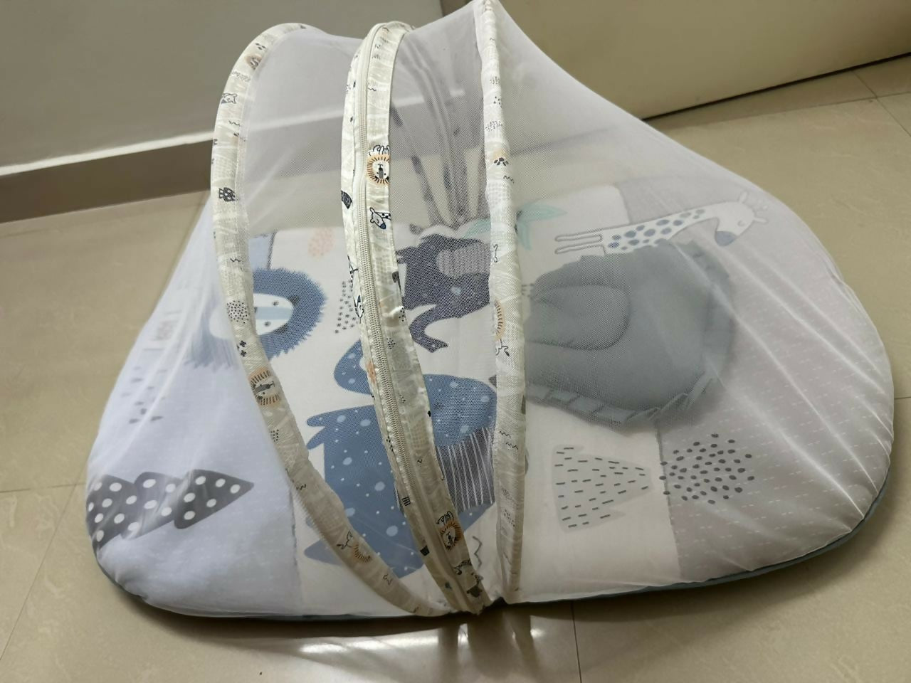 Babyhug Mattress Set with Mosquito Net Elephant Print - Multicolor