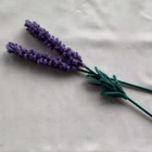 Two lavender flowers on a textured white surface