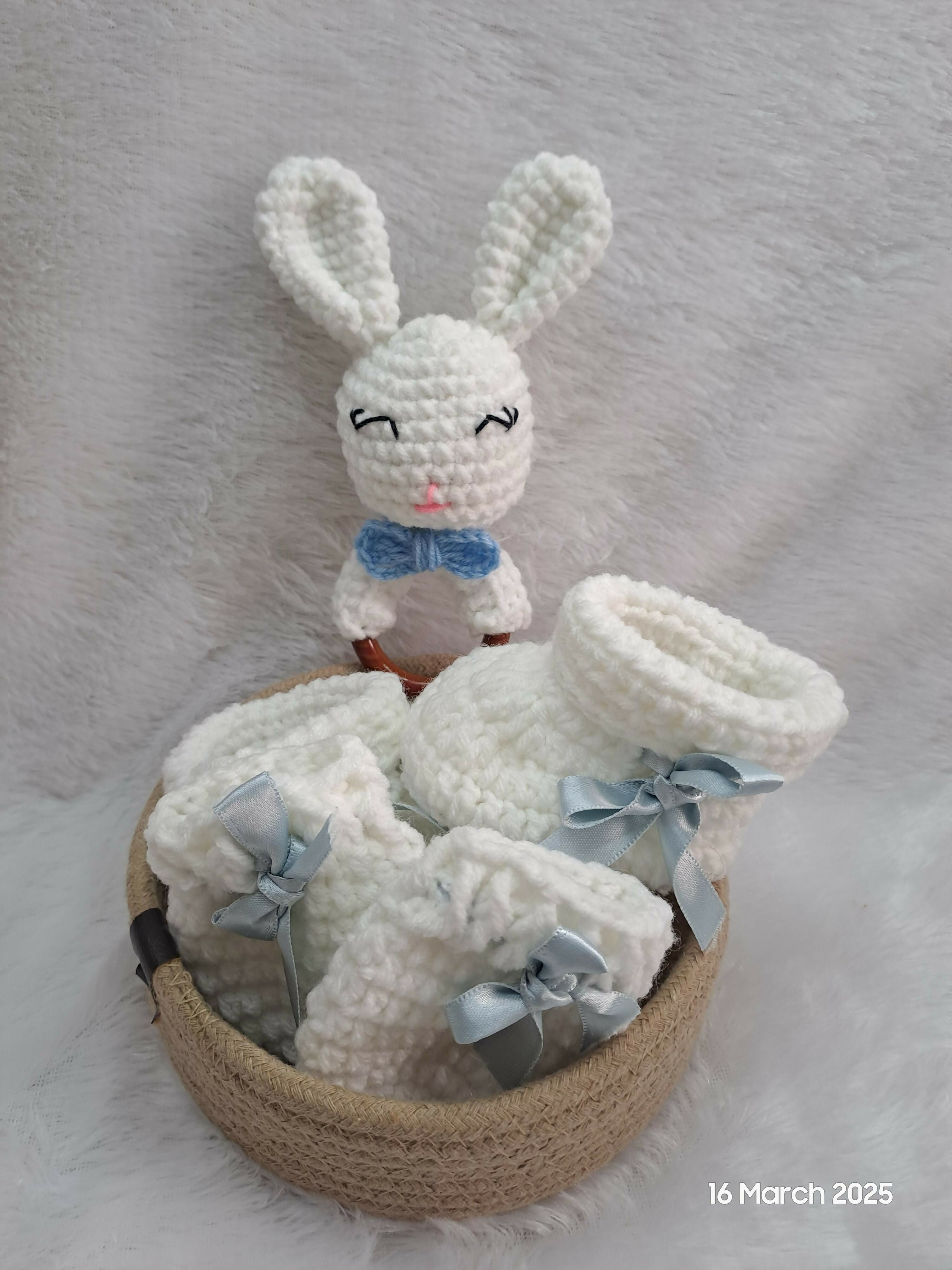 Booties, Rattle, Mittens & Basket Set – A Perfect Gift for Your Little One!