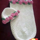 Shop now for our Child Safe Acrylic Yarn Cocoon + Cap set, offering warmth, safety, and adorable style for your newborn!