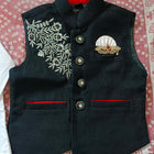 Boys Party Wear Outfit With Pure Cotton white Shirt with Black Half Jacket and Trouser