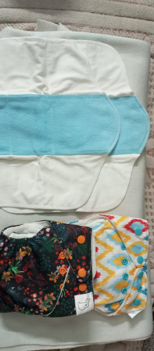 Combo of 2 SUPER BOTTOMS Uno Freesize Premium Cloth Diaper for Babies (3m-3y) + Organic Cotton Pad  Free Size