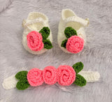 Crochet Baby Girl Frock/Dress Set/ Crochet Handmade Shoes Headband and Cap Set for Baptism