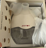 PROMOM NEO wearable breast pump with hands-free design, compact milk collection cups, adjustable suction, and portable pumping support for breastfeeding mothers.