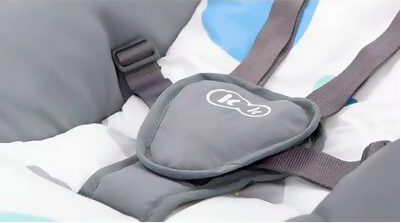 Gray baby car seat harness on a white background