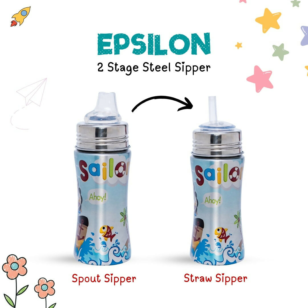 ADORE Epsilon 2 Stage Printed Stainless Steel Spout and Straw Sipper with Gravity Ball - 250ml - PyaraBaby