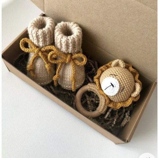 Crochet New Born Baby Gift Set/ Crochet Handmade Rattle And Shoes Set
