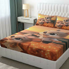 Bedding set with cartoon characters on a bed