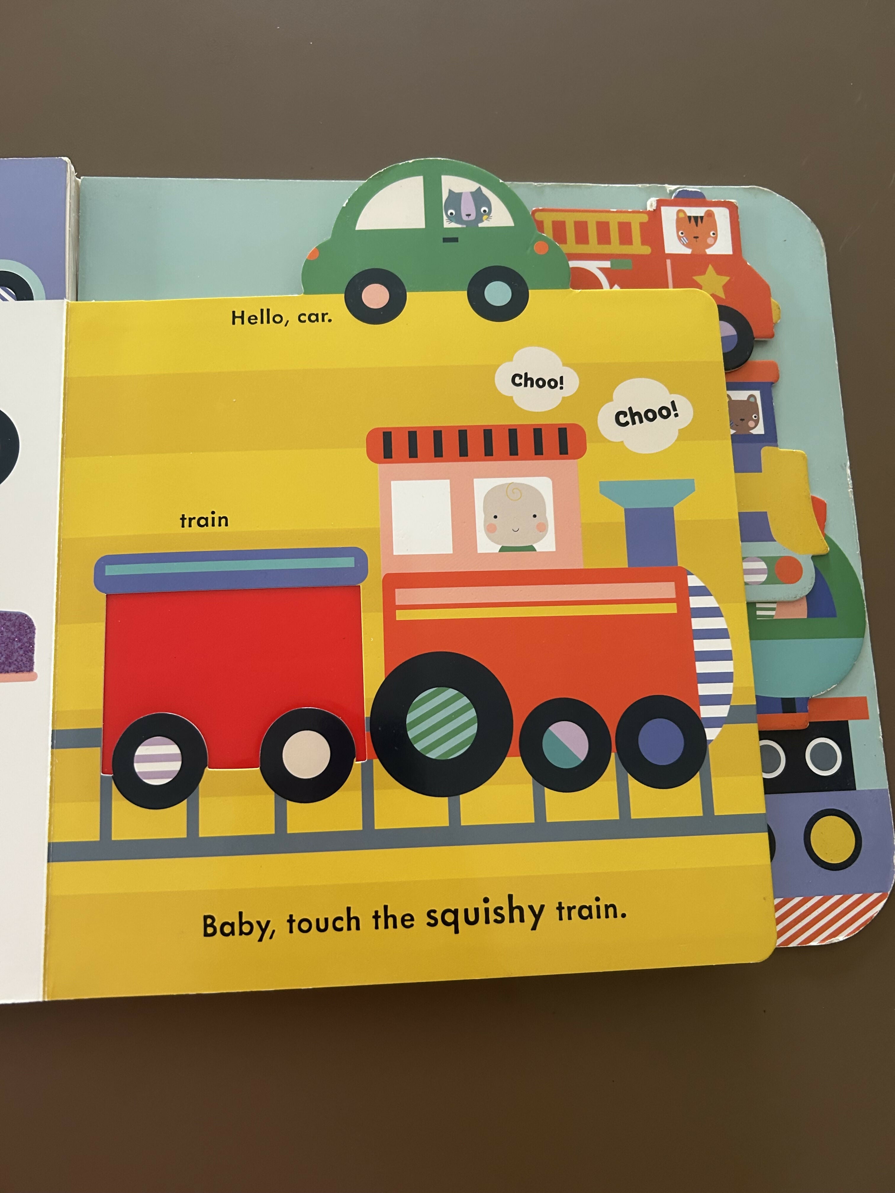 Children's book with a train illustration