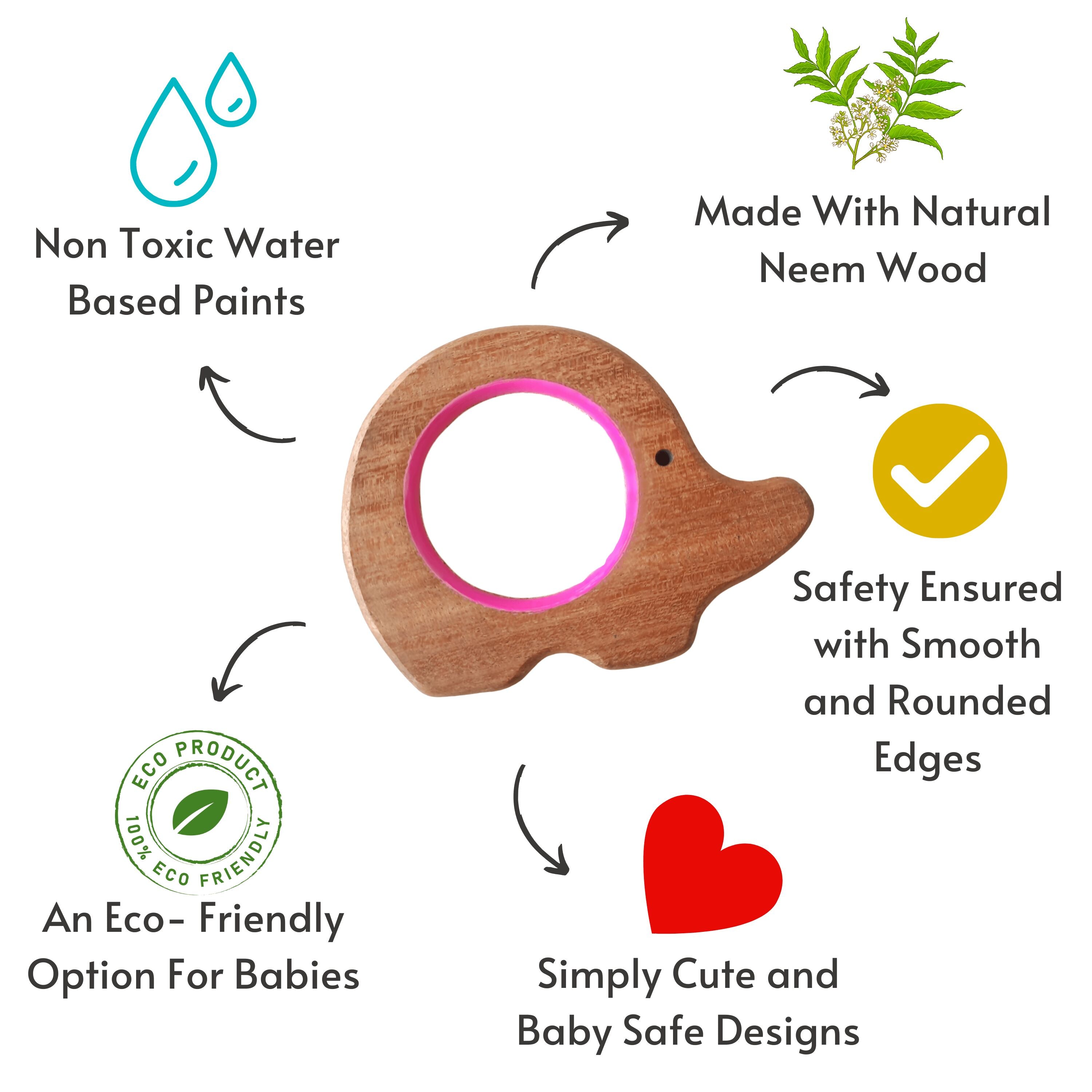 BABYCOV Cute Hippo and Elephant Natural Neem Wood Teethers for Babies | Natural and Safe | Goodness of Organic Neem Wood | Both Chewing and Grasping Toy | Set of 2 (Age 4+ Months) - PyaraBaby