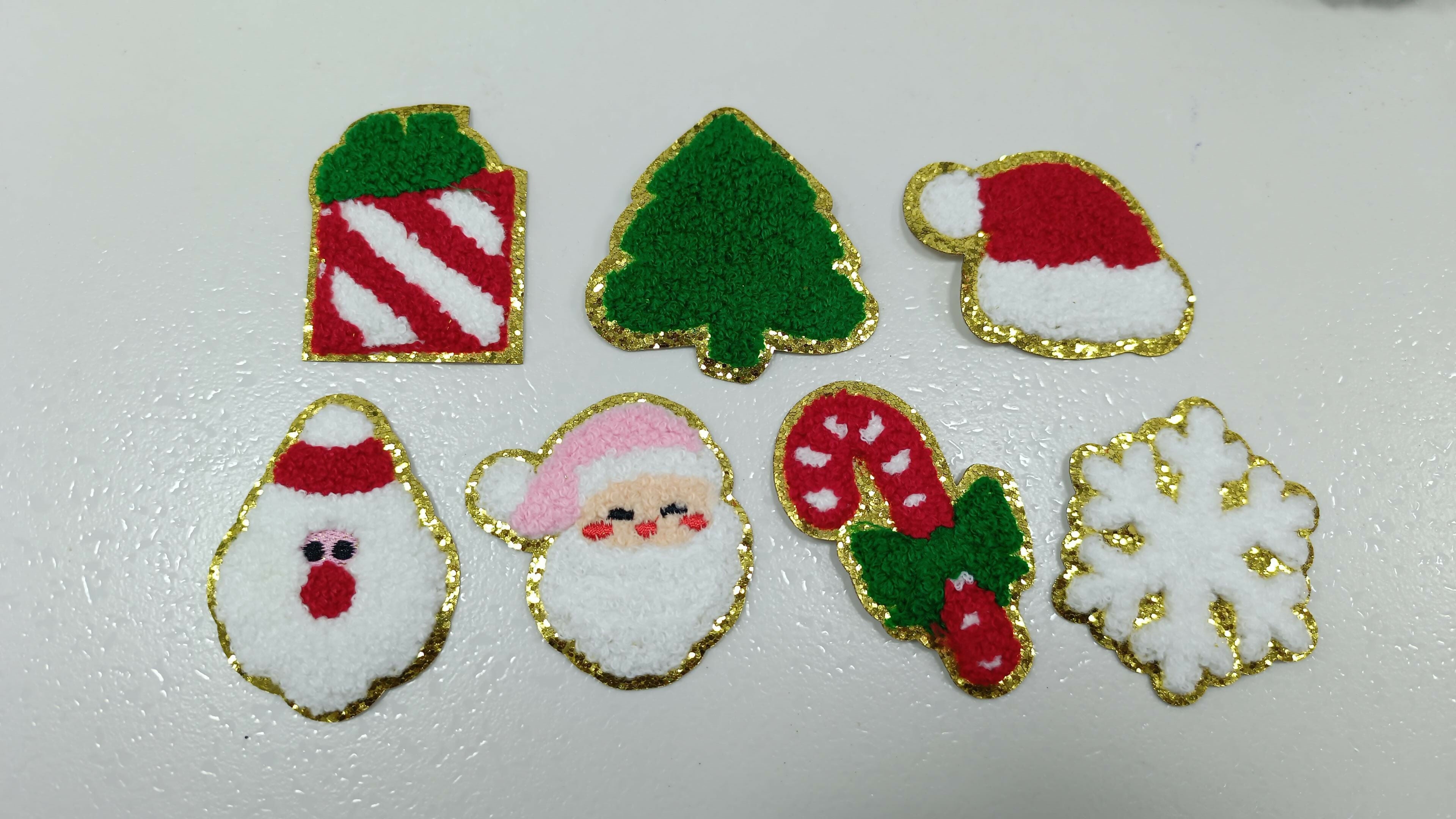 Set of Christmas-themed embroidered patches 