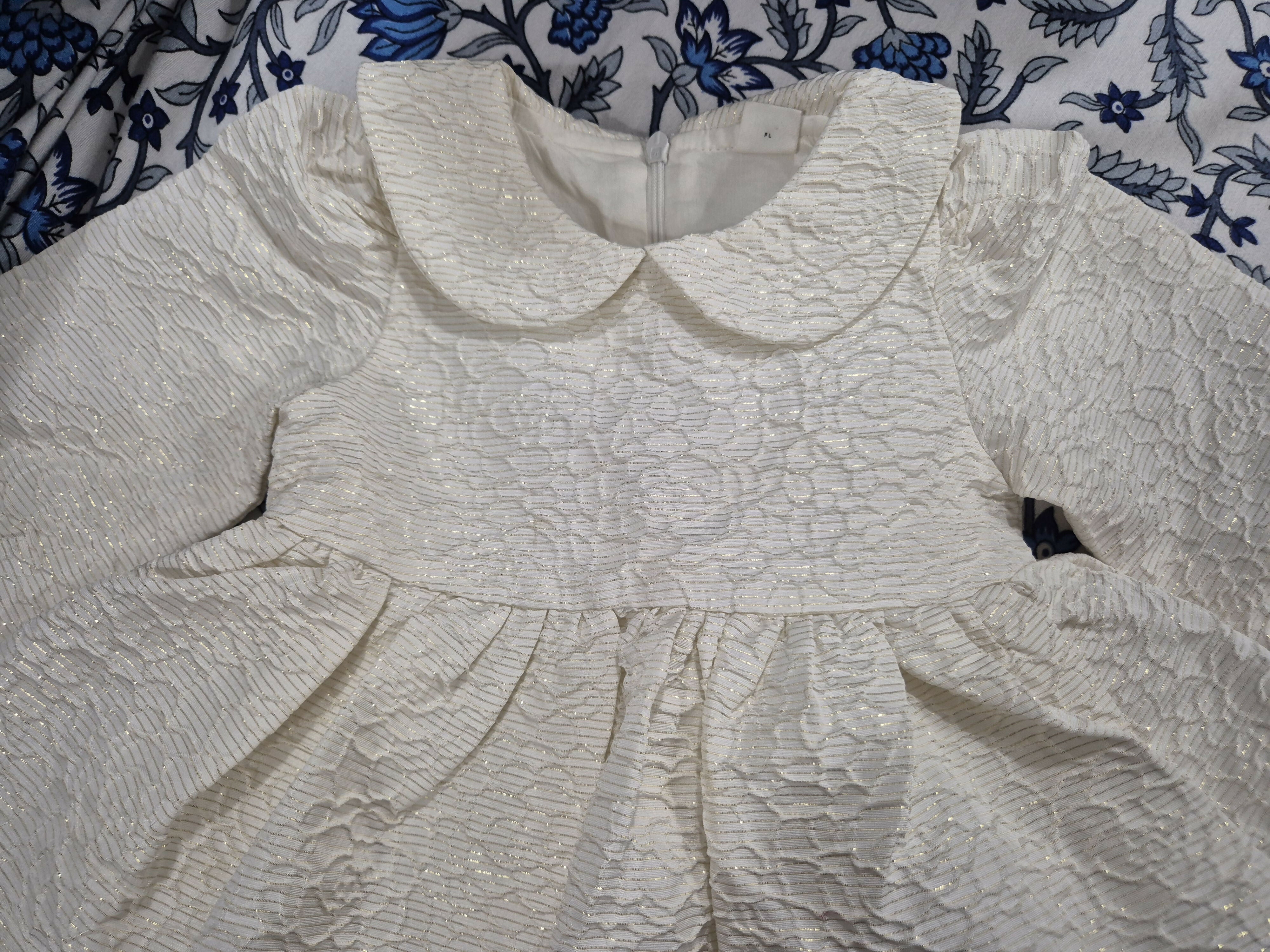 SHEIN Party Wear  White With Golden Shiny Thread Work Baby Dress