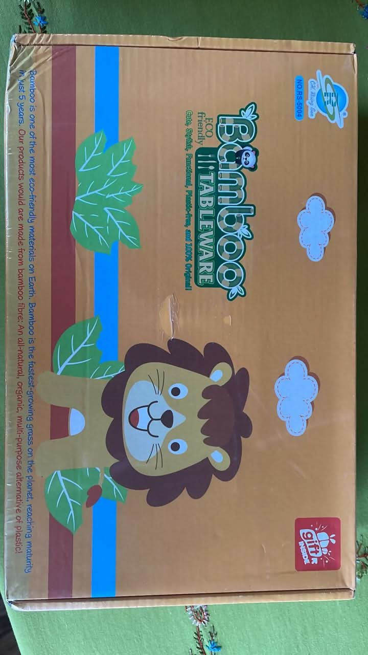 5 Pcs Cartoon Theme Bamboo Fiber Baby Feeding Set Tableware/Baby Crockery Dining Set/Feeding Set for Kids (Lion) Kids Plates