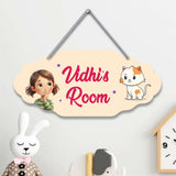 Personalized children's room sign with cartoon character 