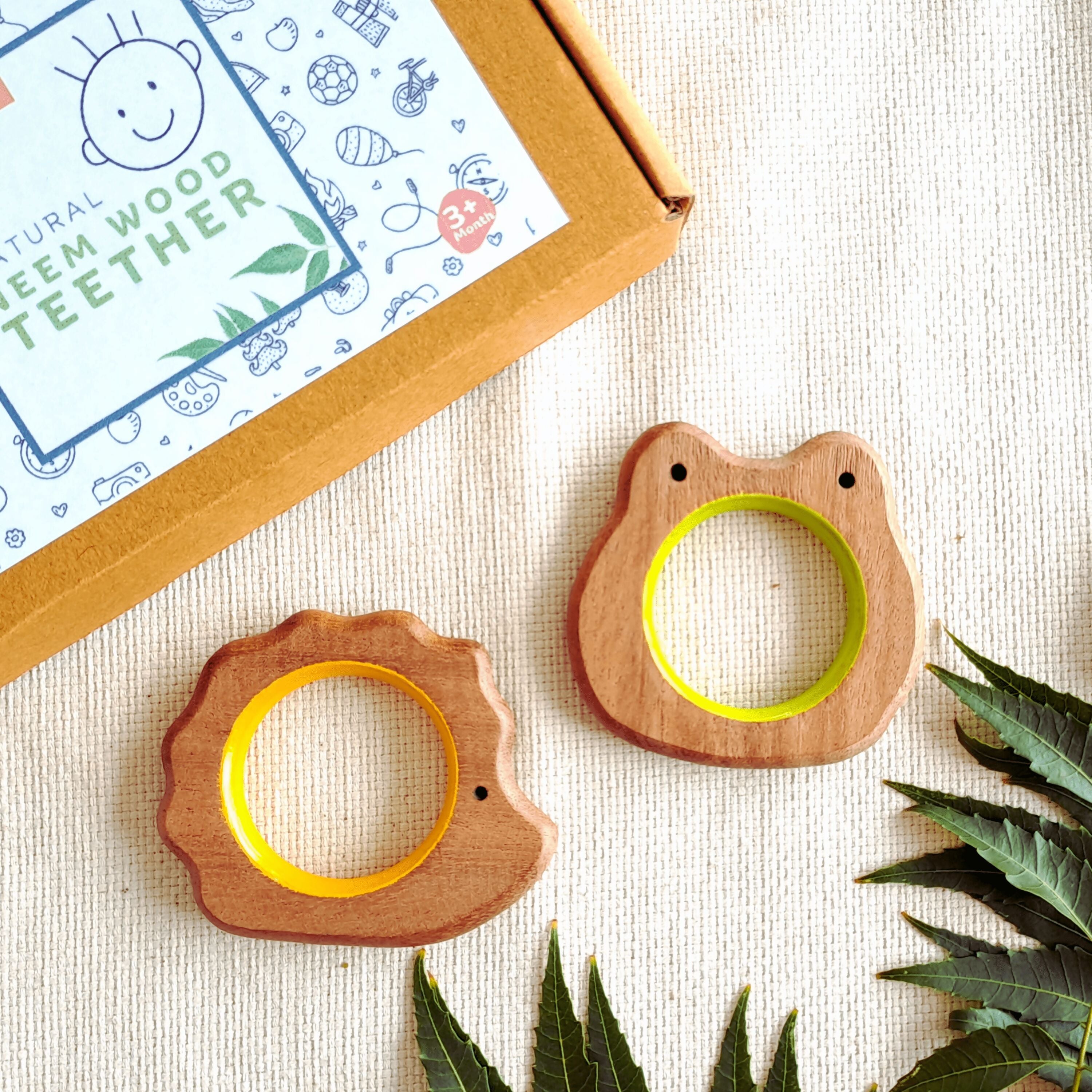 BABYCOV Cute Frog and Porcupine Natural Neem Wood Teethers for Babies | Natural and Safe | Goodness of Organic Neem Wood | Both Chewing and Grasping Toy | Set of 2 (Age 4+ Months) - PyaraBaby