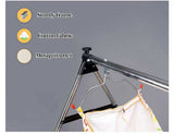 Mosquito net on a stand with features listed: sturdy frame, cotton fabric, and mosquito net.