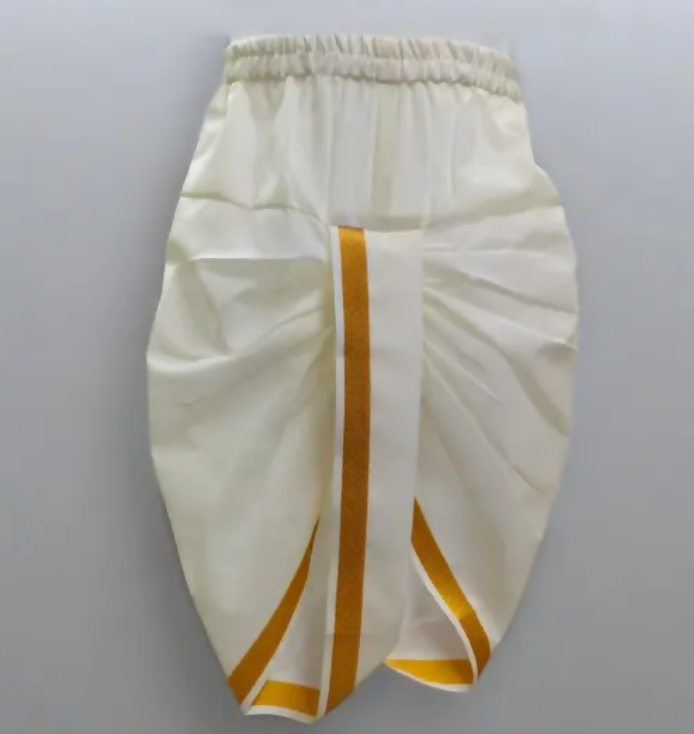 White pants with gold stripes 