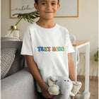 Make a statement with our custom round neck T-shirts for kids, featuring playful prints on the front – the perfect blend of comfort and style!