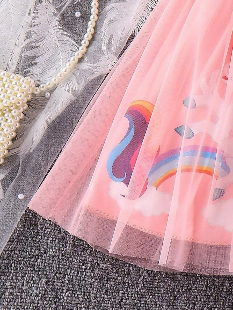 Unicorn Theme Net Partywear Dress/Frock