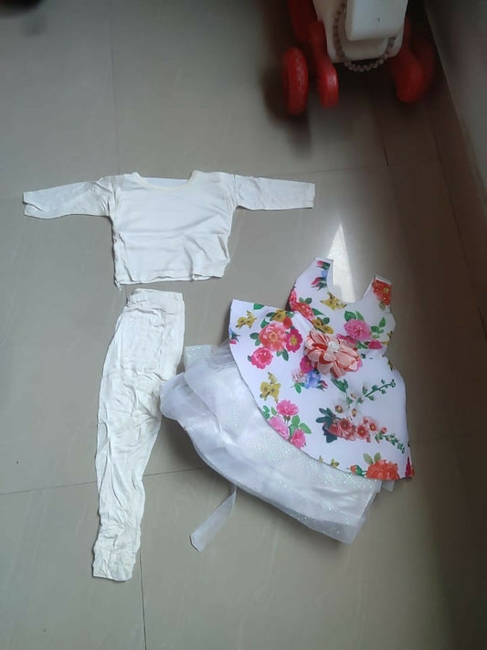 Buy White Baby Girl Frock Set – Elegant Dress with Inner and Leggings for All-Day Comfort

