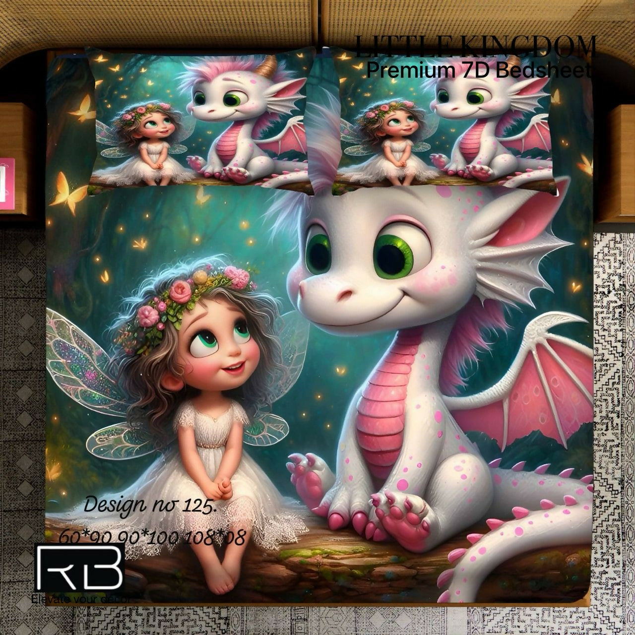 Bedding set with fairy and dragon design 