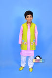 Floral Foliage (Open Achkan Set) neon green colour ( open achkan ) kids ethenic & party wear - PyaraBaby