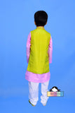 Floral Foliage (Open Achkan Set) neon green colour ( open achkan ) kids ethenic & party wear - PyaraBaby
