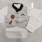 Cotton Black and White Kurta Pajama with Nehru Jacket for Boys