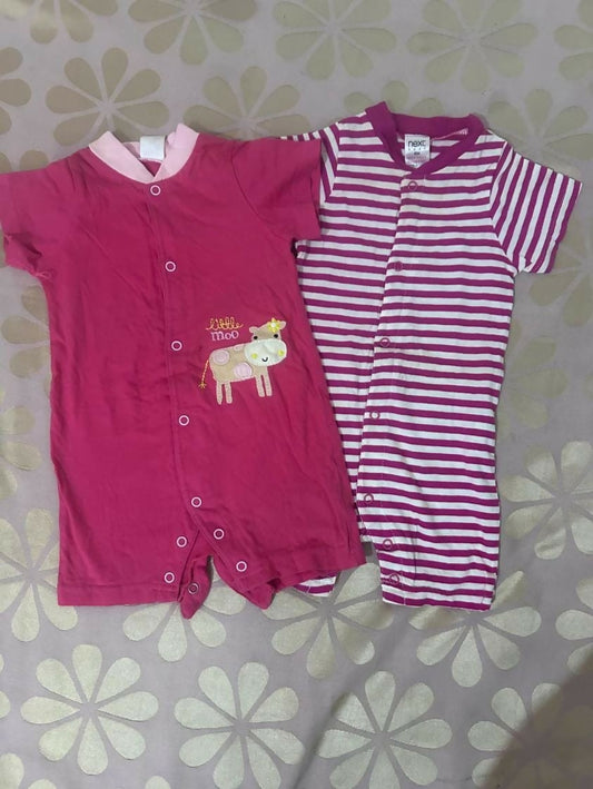Set of 2 Rompers for baby girls, featuring soft, breathable fabric and easy snap closures for comfort and convenience.